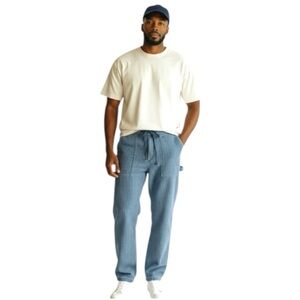 Lee Denim Striped Baggy Carpenter Pants Sz M Blue Modern Railroad Workwear Jeans